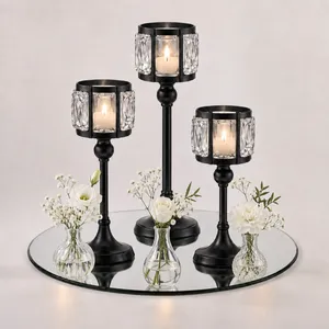 Black Crystal Candle & Floral Centerpiece Set