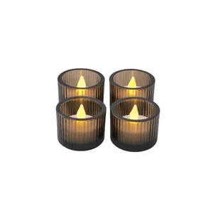 4 Black Ribbed Votives
