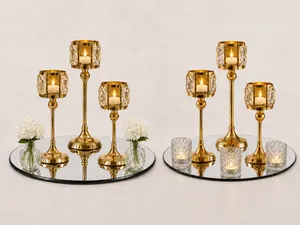 Gold & Clear Glass Candleholder Centerpiece (Choose Styling)