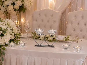 Double Heart Diamond Tea Light Holder Set