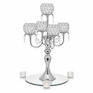 Silver 5 Arm Embellished Tea Light Holder