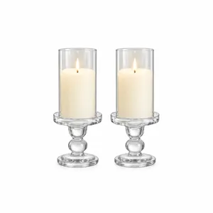 Pair of Glass Candle Holders & LED Candles