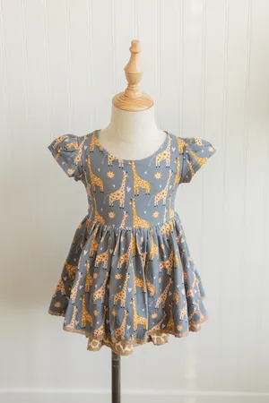 Girl August Blue Giraffe Lucy Dress