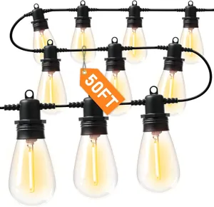 50 feet of outdoor String Lights with 15 Edison Shatterproof IP65 Waterproof Bulbs