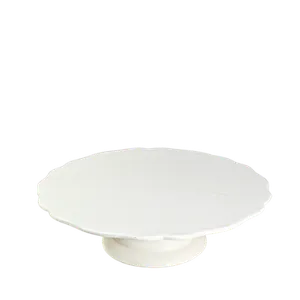 15” SCALLOPED  CERAMIC CAKE STAND EDGE - WHITE 15” x 4”	