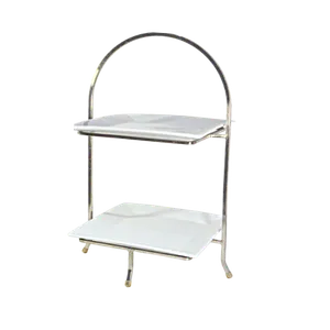 20” 2-TIERED SILVER DESSERT STAND - WHITE PLATTERS 20” x 12”