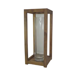 RUSTIC WOODEN LANTERN W/CYLINDRICAL VASE - BROWN (L) 10