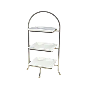 18” 3-TIERED SILVER DESSERT STAND - WHITE PLATTERS 18” x 10”