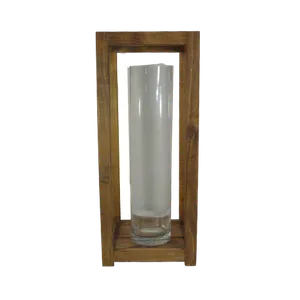 RUSTIC WOODEN LANTERN W/CYLINDRICAL VASE - BROWN (L) 10
