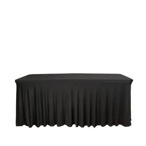 NEW 6ft WAVY RECTANGULAR SPANDEX TABLE LINEN - Black
