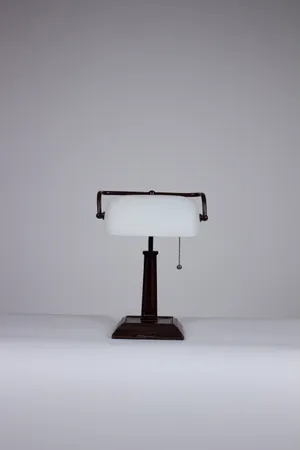 White + Brown Bankers Lamp