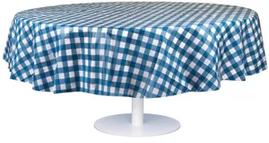 Premium Round Disposable Plastic Tablecloth -Blue & White Checker