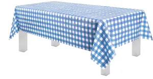 Premium Rectangle Disposable Plastic Tablecloth -Blue & White Checker