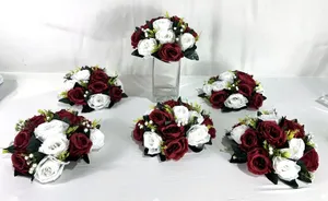 Deep Red & White Rose Round Centerpiece
