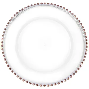 Clear Charger Plates with Gold Beaded Rim - 12.5”