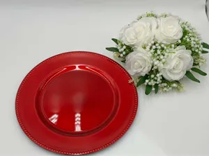 Glossy Red Beaded Charger Plates