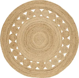 Natural Round Woven Jute Rug with Scalloped Edge- 4Ft