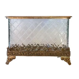 Clear Cut Glass & Silver Rectangular Vase 