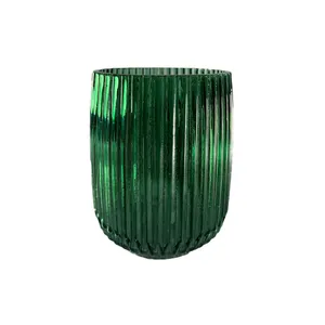 Dark Green Ribbed Vase 