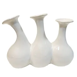 White Ceramic Triple Bud Vase