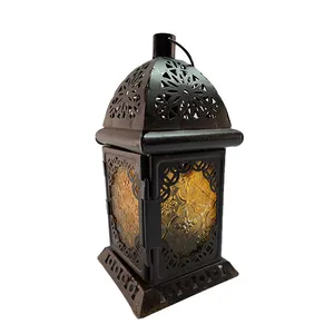 Black Moroccan Lantern with Coloured Glass - Small