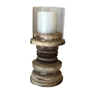 Raw Wood Chunky Candestick with Perspex