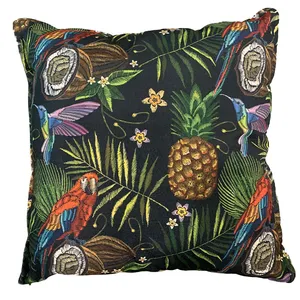 Black Linen Tropical Cushion Covers