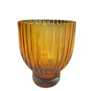 Amber Ribbed Glass Vase