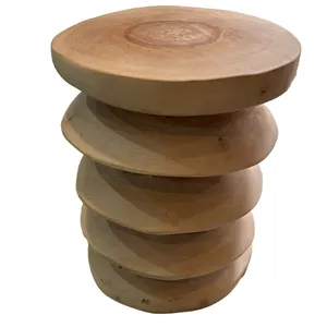 Raw Wood Ringed Side Table