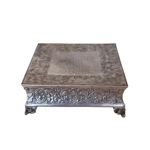 Silver Square Ornate Cake Stand - Large