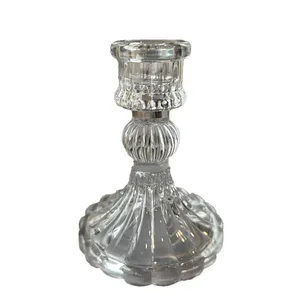 Clear Cut-Glass Short Candlestick