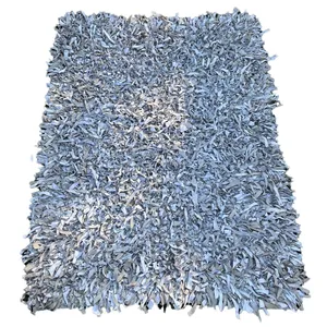White Shaggy Leather Carpet Rug