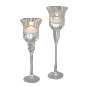 Clear Glass Tulip Shaped Ribbed Vase - 35cm