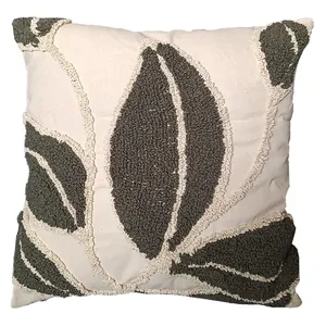 Green & Cream Tufted Leaf Cushion Cover