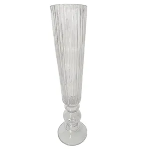 Clear Glass Footed Ribbed Vase