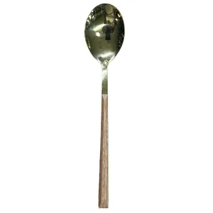 PVC Wooden Handle Dessert Spoon - Gold