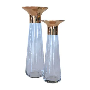 Clear Glass Vase With Rose Gold Rim - 30cm