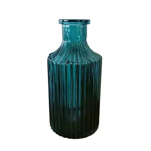 Teal Ribbed Bottle Bud Vase