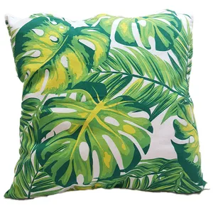 Green Tropical Leaves Cushion Cover 