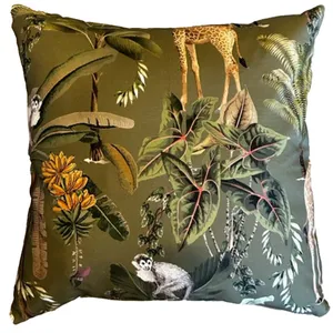 Green Giraffe & Monkey Cushion Cover