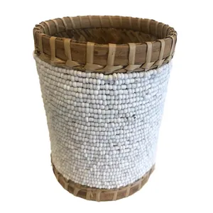 White Beaded Cylinder Vase