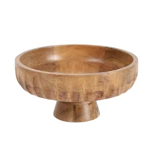 Large Raw Wood Bowl on Stand