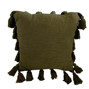 Olive Green Cushion Cover with Tassles