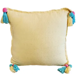 Light Yellow Cushion Cover with Tassles