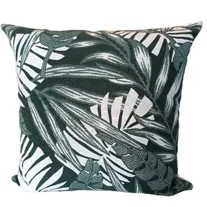 Green & White Leaf Cushion Cover