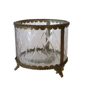 Brass & Cut Glass Vase on Feet - Medium