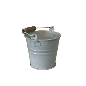 White Zinc Buckets With Wooden Handle - Small