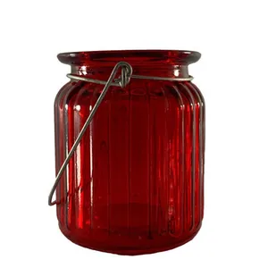 Red Ribbed Glass Hanging Votive
