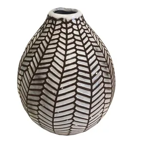 Brown & White Geometric Patterned Vase