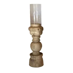 Raw Wood Pillar Candlesticks - Tall